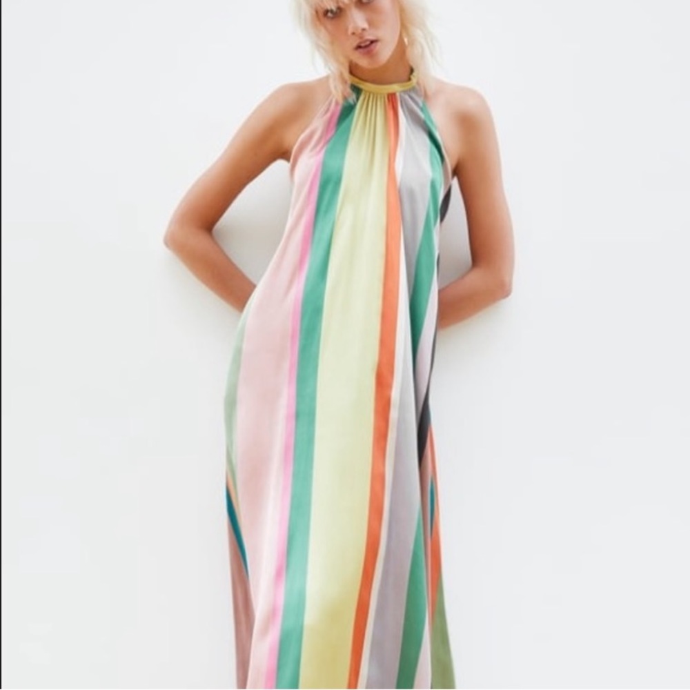 Zara Multicolored Retro Halter Maxi Dress / XS-S
